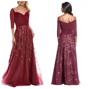 Rene Ruiz Metallic Embroidered Tulle Gown